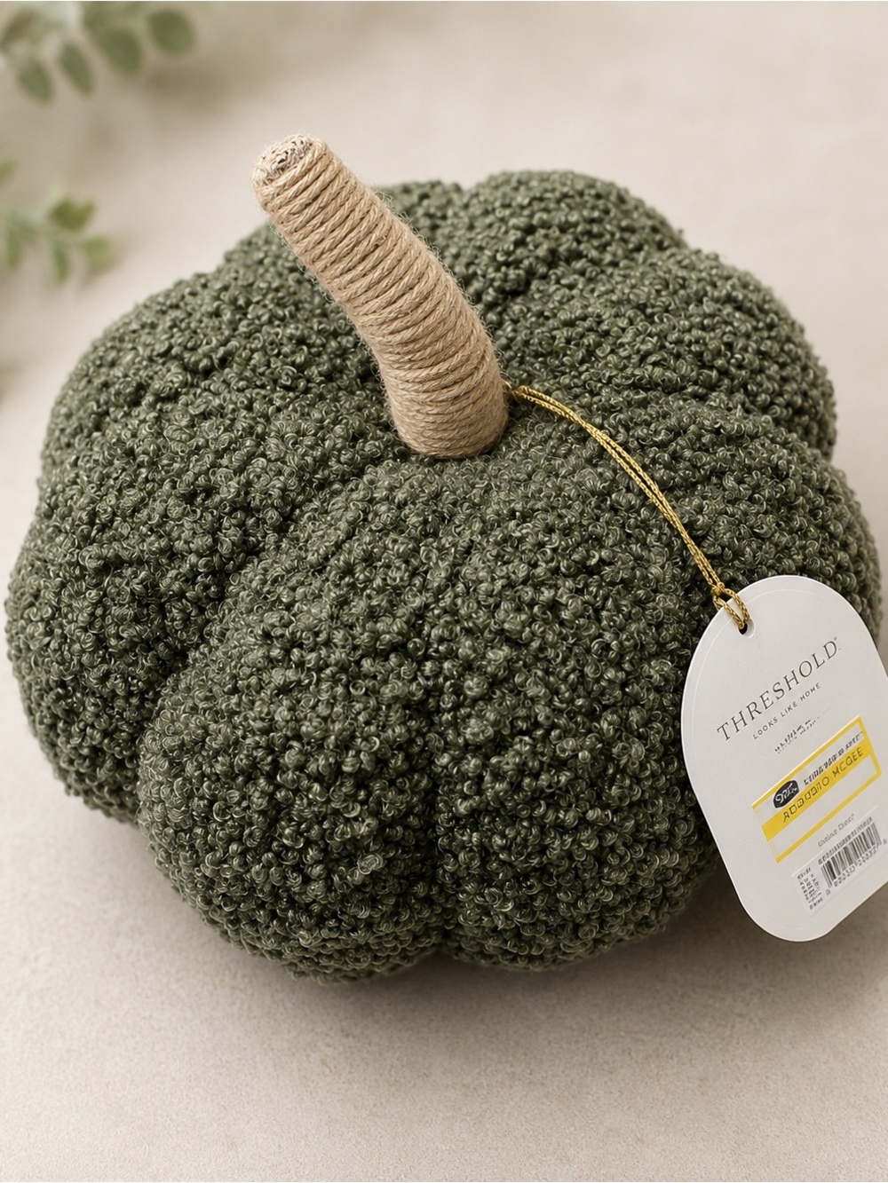 Threshold Teddy Boucle Shaped FALL Pumpkin Throw Pillow Dark Green NEW W/ TAG